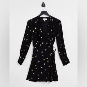 & Other Stories wrap foil printed mini dress in black - BLACK